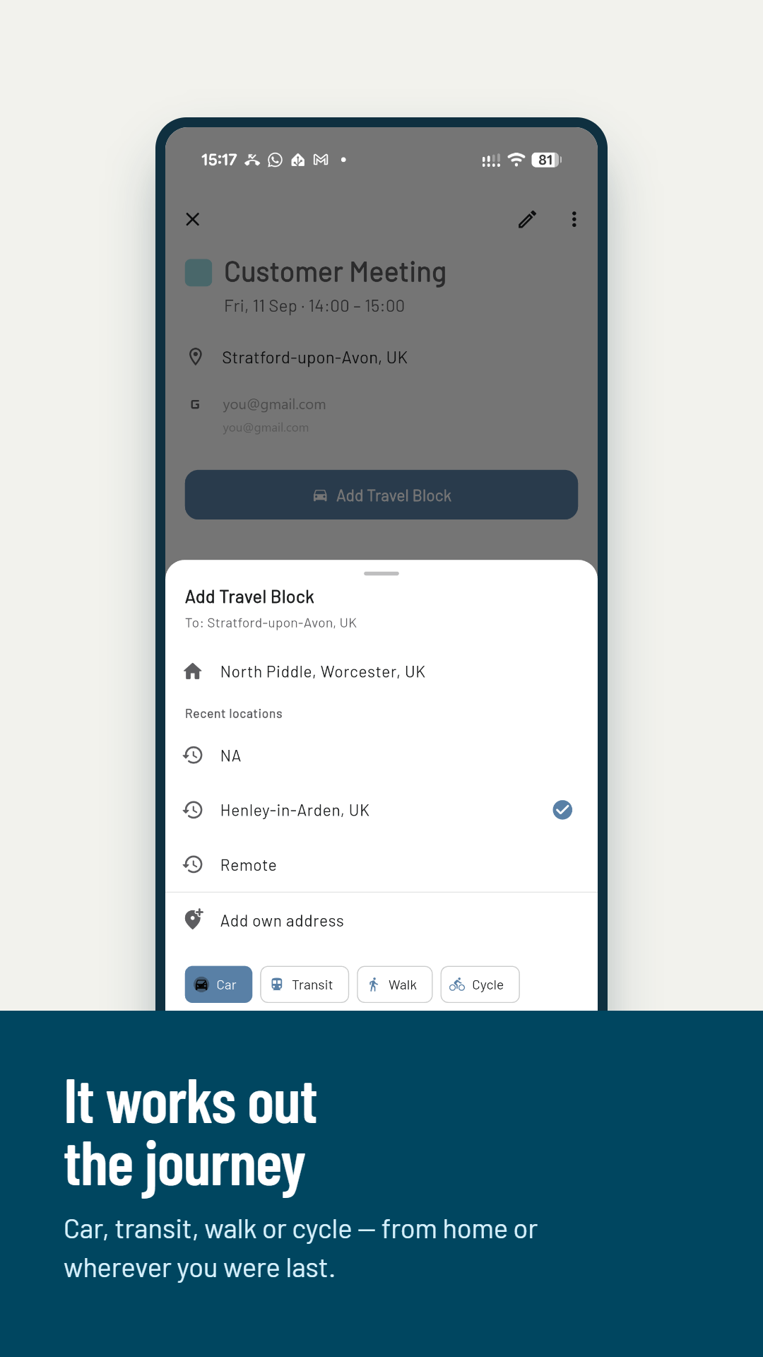 Momentum — adding a travel block to a customer meeting
