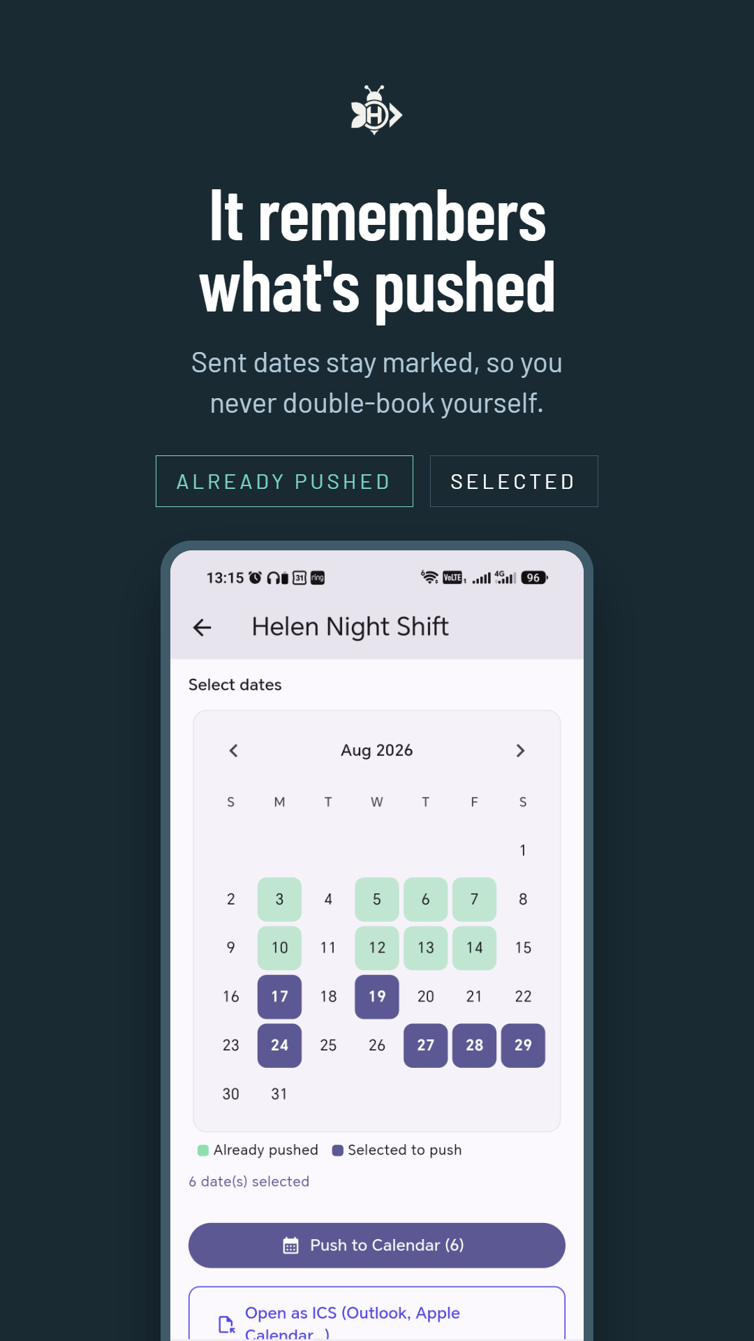 ShiftDrop — already-pushed dates stay marked in the date picker